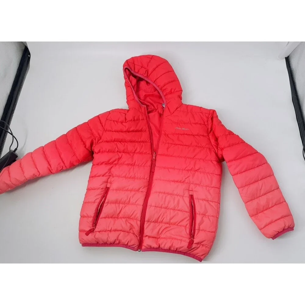Eddie Bauer Down Reversible Girls Hood Puffer Jacket Large 14-16 Ombré Pin